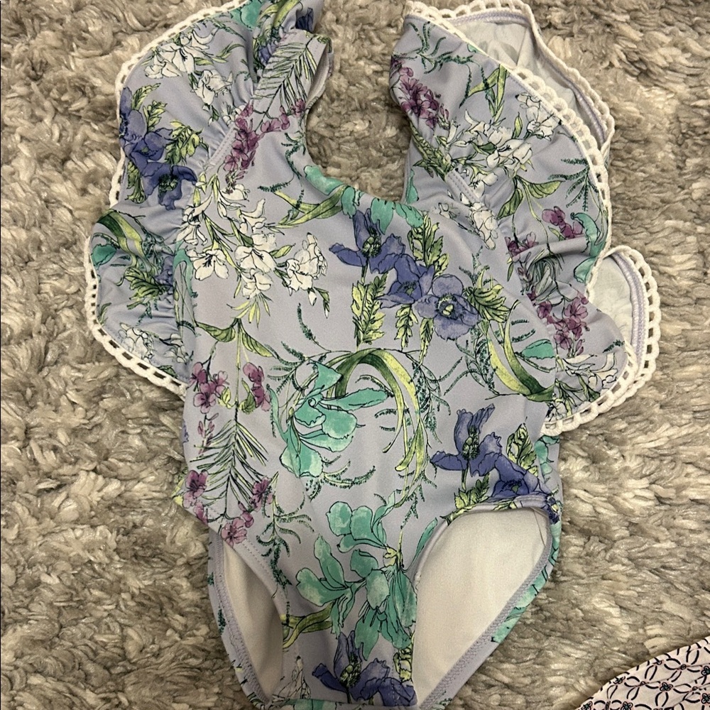 Janie and Jack Pink and Floral Kids Swim Set - Picture 7 of 9